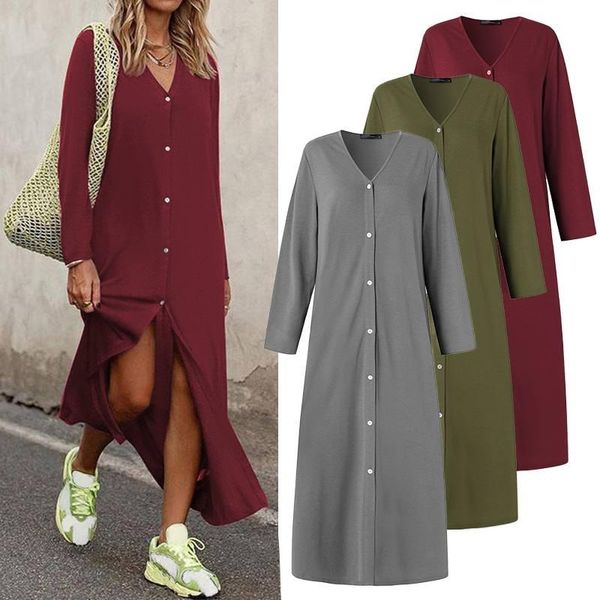 casual dresses holiday autumn split dress women long maxi sundress sleeves solid vestidos buttons robe femme plus size, Black;gray
casual dresses holiday autumn split dress women long maxi sundress sleeves solid vestidos buttons robe femme plus size, Black;gray