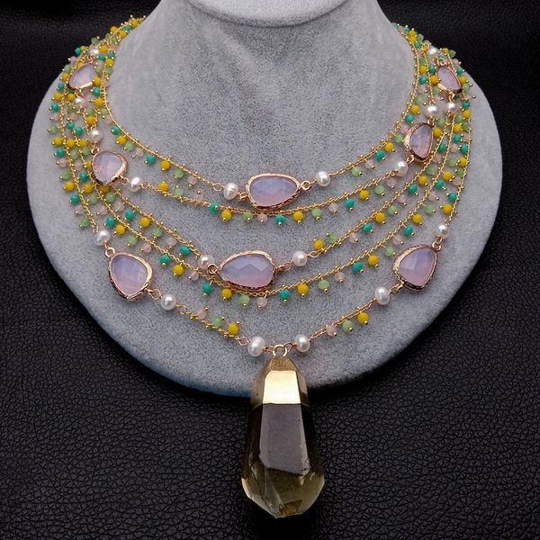 yygem 19'' 5 strands multi color faceted crystal chain white pearl statement necklace natural quartz pendant, Silver
yygem 19'' 5 strands multi color faceted crystal chain white pearl statement necklace natural quartz pendant, Silver