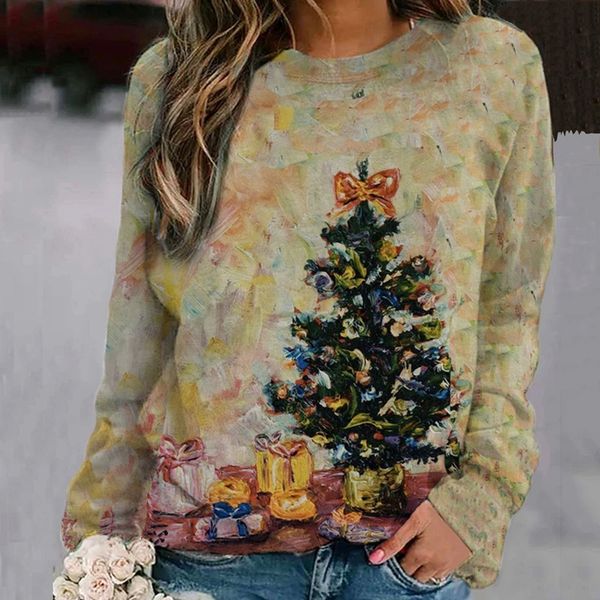 women casual mode abstract christmas tree print long mouwen around the neck comfortable t-shirt plus size female foot pain, White
women casual mode abstract christmas tree print long mouwen around the neck comfortable t-shirt plus size female foot pain, White