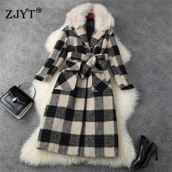 winter women fur collar thicken warm wool blends overcoat elegant lady vintage plaid woolen jackets and coats loose outerwear 210601, Black
winter women fur collar thicken warm wool blends overcoat elegant lady vintage plaid woolen jackets and coats loose outerwear 210601, Black