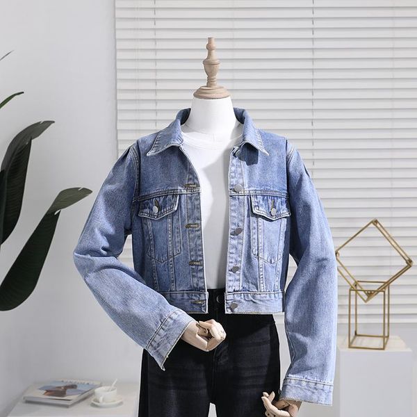 women's jackets vintage washed blue short jeans jacket spring korean loose women turndown collar long sleeves denim casual basic coat, Black;brown 
women's jackets vintage washed blue short jeans jacket spring korean loose women turndown collar long sleeves denim casual basic coat, Black;brown