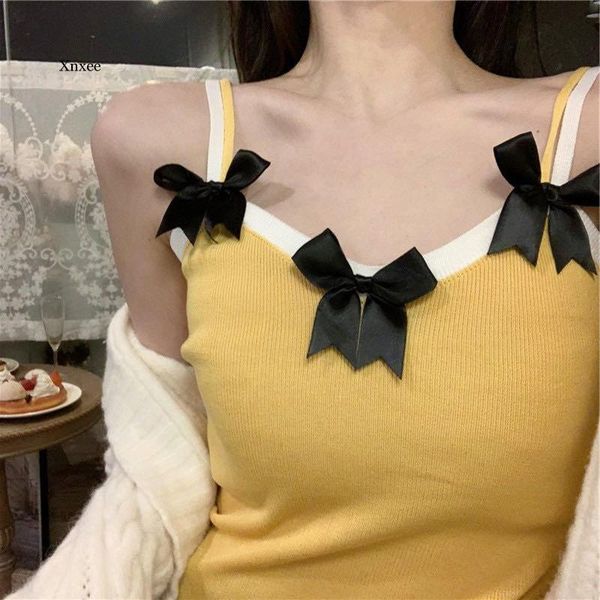 2021 women's fashion french bow splicing tight knit small camisole tank ladies vest for bar corset top, White
2021 women's fashion french bow splicing tight knit small camisole tank ladies vest for bar corset top, White