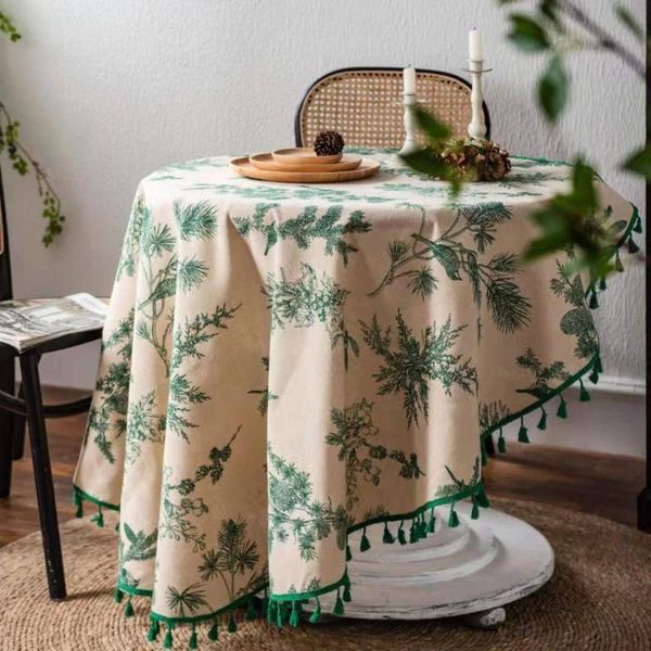 table cloth bonenjoy round cloths green pine branch print covers with tassel cotton linen printing tea toalha de mesa home decor
table cloth bonenjoy round cloths green pine branch print covers with tassel cotton linen printing tea toalha de mesa home decor