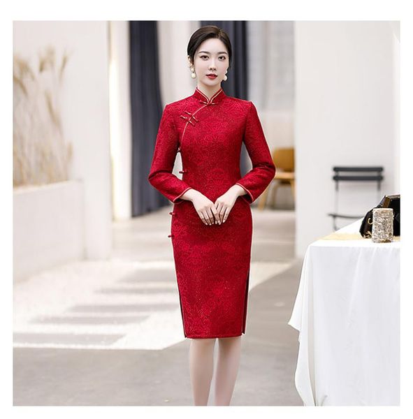 ethnic clothing mid-length bride wedding party toast chinese dresses elegant lady full sleeve straight cheongsam skirt lace floral qipao -4, Red
ethnic clothing mid-length bride wedding party toast chinese dresses elegant lady full sleeve straight cheongsam skirt lace floral qipao -4, Red