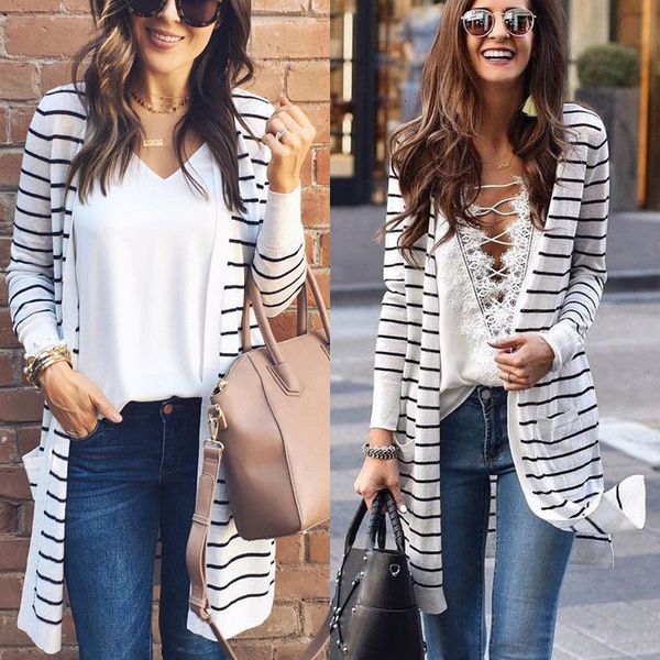 arrival spring autumn stripe women sweater long sleeve loose cardigan casual long ladies cardigan outwear, White;black
arrival spring autumn stripe women sweater long sleeve loose cardigan casual long ladies cardigan outwear, White;black