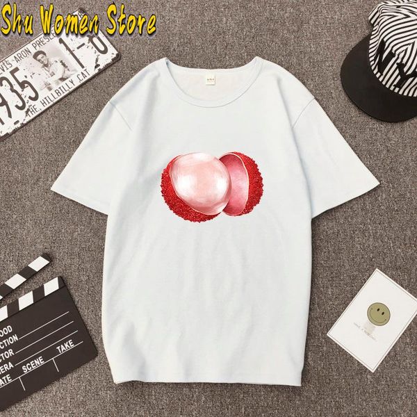 women's t-shirt fruit litchi watercolor painting female harajuku graphic short sleeve street top, White
women's t-shirt fruit litchi watercolor painting female harajuku graphic short sleeve street top, White