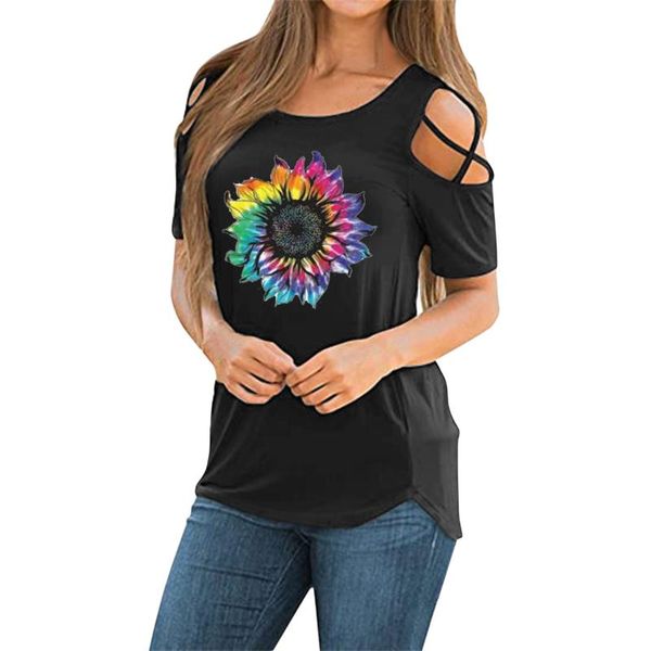 women's t-shirt oversized off-shoulder cutout casual color sunflower print shirt short-sleeved loose harajuku streetwear, White
women's t-shirt oversized off-shoulder cutout casual color sunflower print shirt short-sleeved loose harajuku streetwear, White