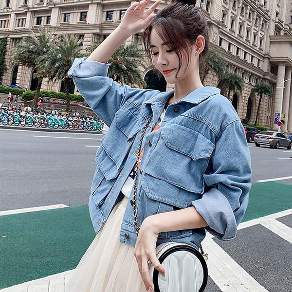 women's jackets 2021 fashion spring and autumn denim short coat tooling big pocket jacket female, Black;brown
women's jackets 2021 fashion spring and autumn denim short coat tooling big pocket jacket female, Black;brown
