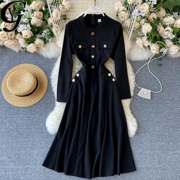 casual dresses 2021 vintage stand collar button up black dress women autumn long sleeve pleated maxi for robe pull femme vestido, Black;gray
casual dresses 2021 vintage stand collar button up black dress women autumn long sleeve pleated maxi for robe pull femme vestido, Black;gray