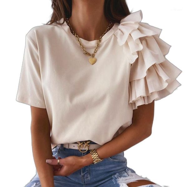 women's t-shirt 2021 women summer loose casual solid color short ruffle sleeve round neck pullover tshirts tees, White
women's t-shirt 2021 women summer loose casual solid color short ruffle sleeve round neck pullover tshirts tees, White