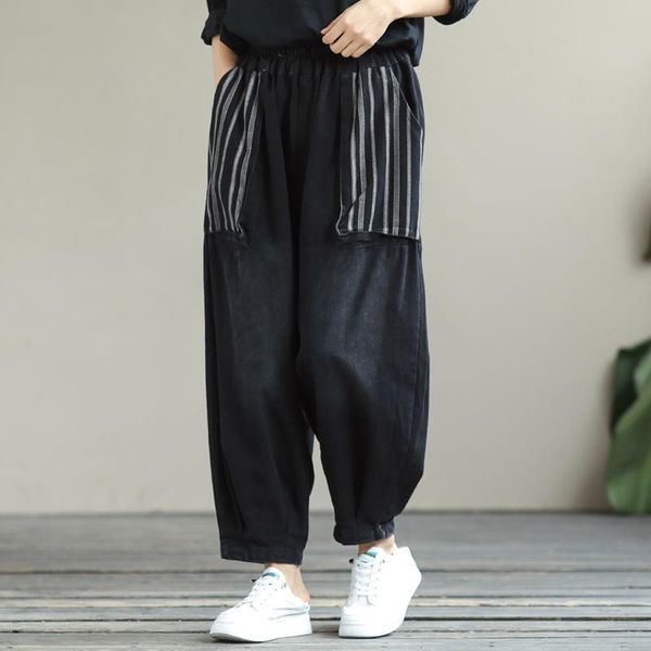 women's jeans 2021 autumn arts style women elastic waist loose vintage black big pocket casual cotton denim harem pants v509, Blue
women's jeans 2021 autumn arts style women elastic waist loose vintage black big pocket casual cotton denim harem pants v509, Blue