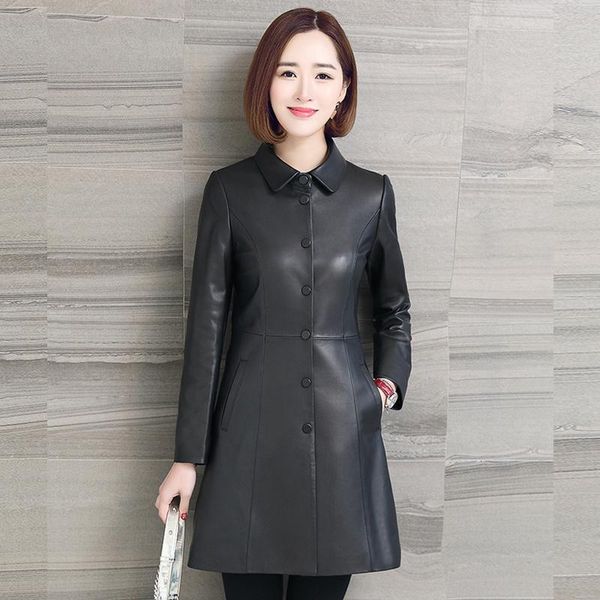 women's leather & faux sheepskin natural jacket women genuine trench coat female long spring autumn outwear plus size clothes lwl255995, Black
women's leather & faux sheepskin natural jacket women genuine trench coat female long spring autumn outwear plus size clothes lwl255995, Black