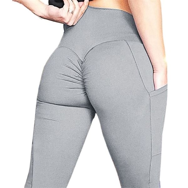 

ruched butt leggings pockets high waist patchwork grey workout female bodybuilding jeggings jogging femme pantalon 210604, Black