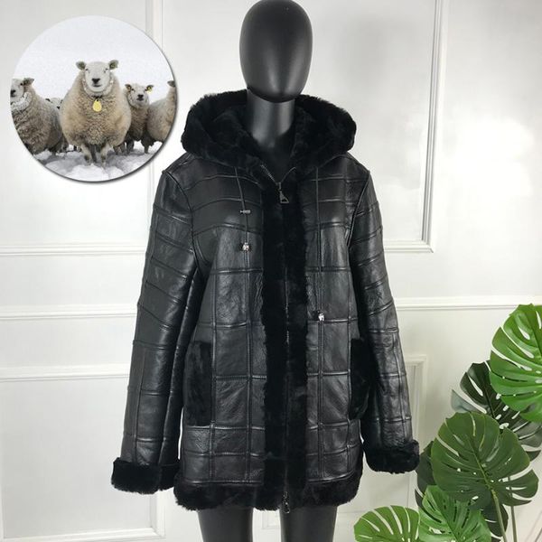 women's fur & faux 2021 fashion hooded sheepskin jacket genuine leather coat women autumn winter warm casual overcoat selling, Black
women's fur & faux 2021 fashion hooded sheepskin jacket genuine leather coat women autumn winter warm casual overcoat selling, Black