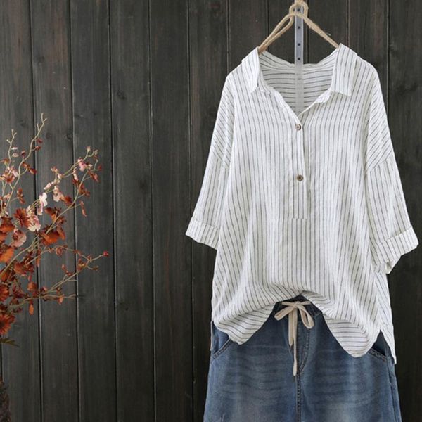 women's blouses & shirts summer women t shirt cotton and linen button up pullover striped tunic blouse casual ladies, White
women's blouses & shirts summer women t shirt cotton and linen button up pullover striped tunic blouse casual ladies, White