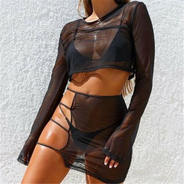 black white women transparent cover beach tracksuits fashion summer long sleeve crop skirts dress see through clothing, Gray
black white women transparent cover beach tracksuits fashion summer long sleeve crop skirts dress see through clothing, Gray