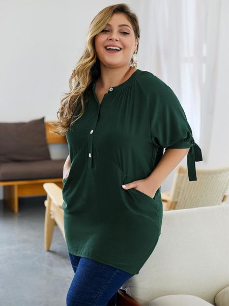 plus size t-shirt women's blouse summer clothing 2021 fashion elegant round neck buttons half sleeve solid color casual, Black
plus size t-shirt women's blouse summer clothing 2021 fashion elegant round neck buttons half sleeve solid color casual, Black