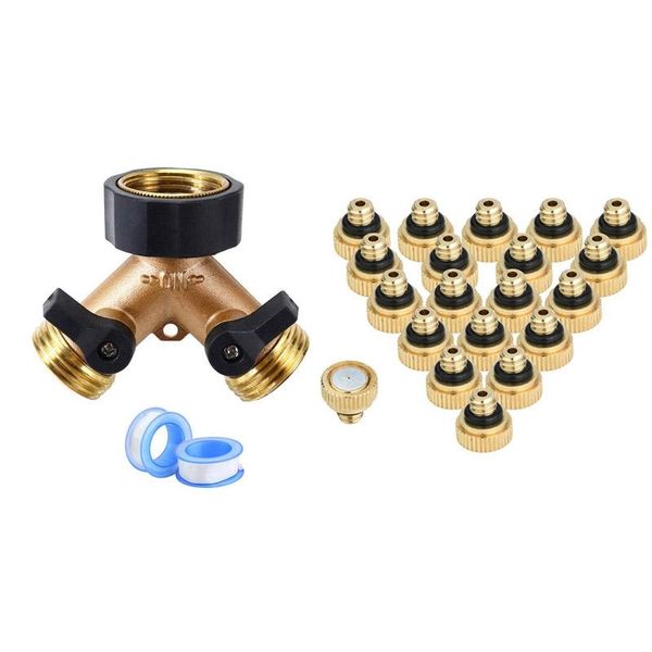 watering equipments 2 way y valve garden hose connector splitter adapter with 20pcs brass misting nozzles for cooling system 0.012 inch
watering equipments 2 way y valve garden hose connector splitter adapter with 20pcs brass misting nozzles for cooling system 0.012 inch