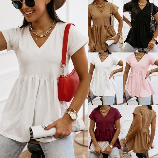 women's t-shirt summer cute babydoll and bloues women 2021 flare tunic loose peplum v neck short sleeve plain woman tshirts t shirt te, White
women's t-shirt summer cute babydoll and bloues women 2021 flare tunic loose peplum v neck short sleeve plain woman tshirts t shirt te, White