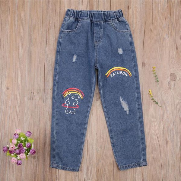 jeans 4-10 years children bear rainbow print trousers girls elastic waist ripped denim long pants with pockets casual jean, Blue
jeans 4-10 years children bear rainbow print trousers girls elastic waist ripped denim long pants with pockets casual jean, Blue