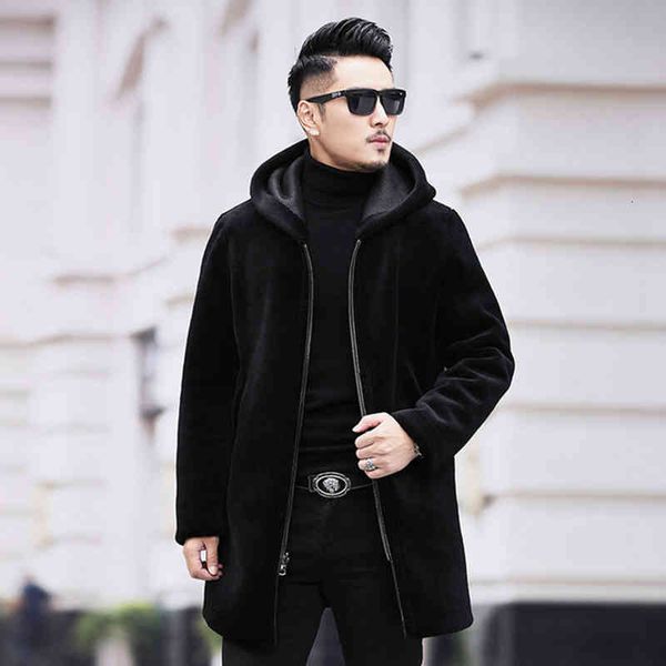 new double-faced wear sheepskin wool men's genuine leathe hooded jacket liner thick sheep shearing winter fur coat, Black
new double-faced wear sheepskin wool men's genuine leathe hooded jacket liner thick sheep shearing winter fur coat, Black