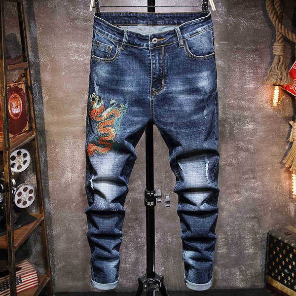 men's jeans jeans spring personality chinese style embroidery pattern dragon washed retro men's slim 9r1o, Blue
men's jeans jeans spring personality chinese style embroidery pattern dragon washed retro men's slim 9r1o, Blue