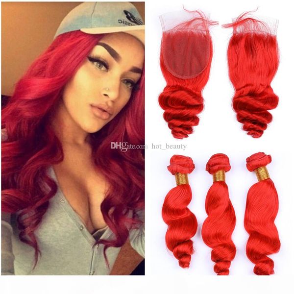 red loose wave wavy hair bundles with lace closure virgin brazilian human hair weaves extension and part lace closure, Black
red loose wave wavy hair bundles with lace closure virgin brazilian human hair weaves extension and part lace closure, Black