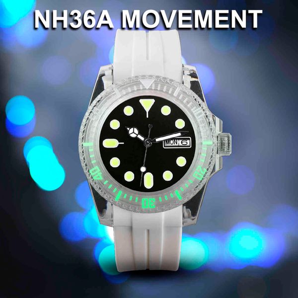 40mm sub change watches case acryl transparent men nh36 movement automatic green full brightness date rubber jelly reloj, Slivery;brown
40mm sub change watches case acryl transparent men nh36 movement automatic green full brightness date rubber jelly reloj, Slivery;brown