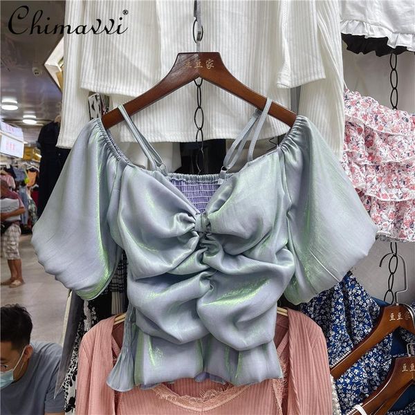women's blouses & shirts off shoulder pleated slim waist straps shirt 2021 korean style slimming puff sleeve female bow chiffon top, White
women's blouses & shirts off shoulder pleated slim waist straps shirt 2021 korean style slimming puff sleeve female bow chiffon top, White