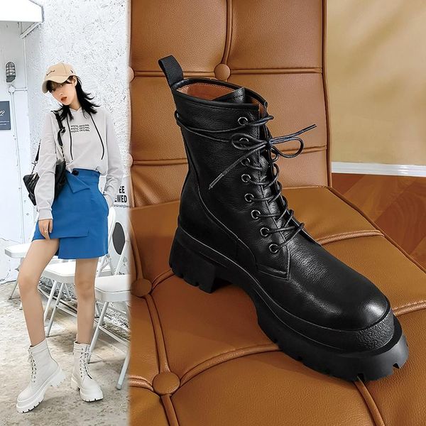 boots genuine leather round toe chunky heel women lace-up female ankle platform shoes cross-tied, Black
boots genuine leather round toe chunky heel women lace-up female ankle platform shoes cross-tied, Black