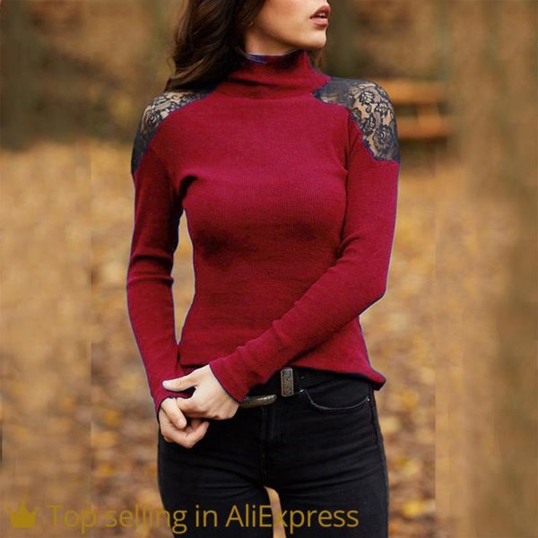 women's blouses & shirts elegant womens turtleneck long sleeve cotton t-shirt casual lace blouse blusas femininas camisas de mujer blu, White
women's blouses & shirts elegant womens turtleneck long sleeve cotton t-shirt casual lace blouse blusas femininas camisas de mujer blu, White