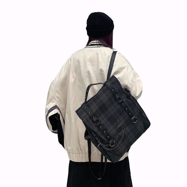 school bags gothic punk rock check chain american campus backpack original independent personality design
school bags gothic punk rock check chain american campus backpack original independent personality design