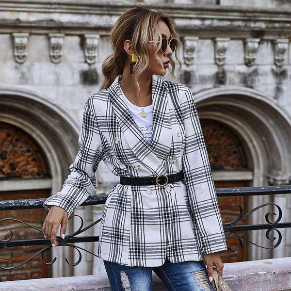 women's suits & blazers spring suit jacket women long sleeve white plaid blazer office ladies work coat casual outerwear female clothes, White;black
women's suits & blazers spring suit jacket women long sleeve white plaid blazer office ladies work coat casual outerwear female clothes, White;black