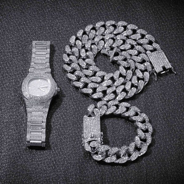 necklace & watch & bracelet set with box hip hop miami cuban chain silver iced out paved rhinestones cz bling for men jewelry x0509, Black
necklace & watch & bracelet set with box hip hop miami cuban chain silver iced out paved rhinestones cz bling for men jewelry x0509, Black