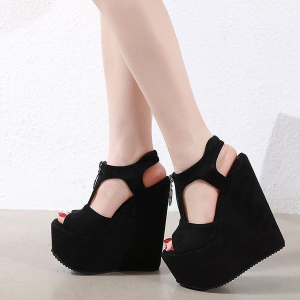 sandals fashion women's shoes 17cm high heels platform slope heel open toe versatile, Black
sandals fashion women's shoes 17cm high heels platform slope heel open toe versatile, Black
