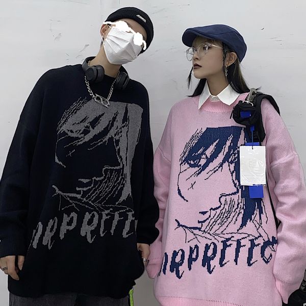 2021 new autumn winter retro japanese cartoon jacquard loose knitted trend men and women jacket thick sweater 6c64, White;black
2021 new autumn winter retro japanese cartoon jacquard loose knitted trend men and women jacket thick sweater 6c64, White;black