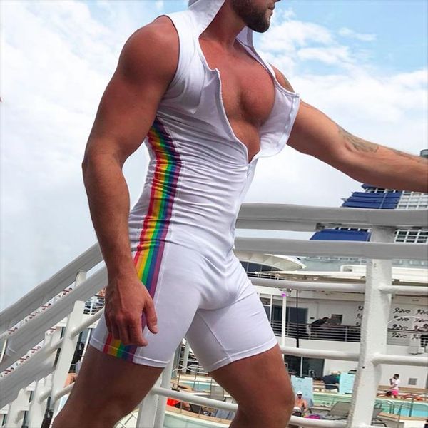 rainbow print sports fitness men tracksuit jumpsuits club outfits glitter zip v neck bodyocn rompers running skinny romper, Gray
rainbow print sports fitness men tracksuit jumpsuits club outfits glitter zip v neck bodyocn rompers running skinny romper, Gray