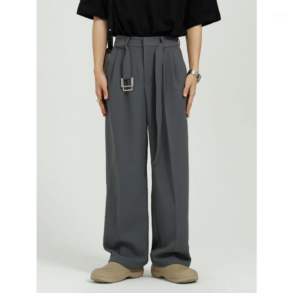 men's clothing - 2021 spring korean loose suit pants trend solid color wide leg trousers belt, Black
men's clothing - 2021 spring korean loose suit pants trend solid color wide leg trousers belt, Black