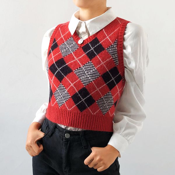 casual sleeveless knitted vintage vest y2k argyle crop sweater vest women red preppy style plaid knitwear tees, White
casual sleeveless knitted vintage vest y2k argyle crop sweater vest women red preppy style plaid knitwear tees, White