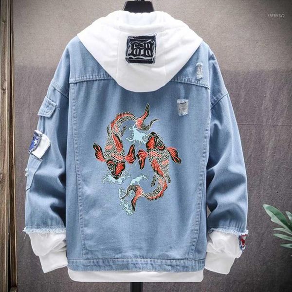 men's jackets japanese streetwear koi motorcycle denim jacket for men autumn jean custom, Black;brown
men's jackets japanese streetwear koi motorcycle denim jacket for men autumn jean custom, Black;brown
