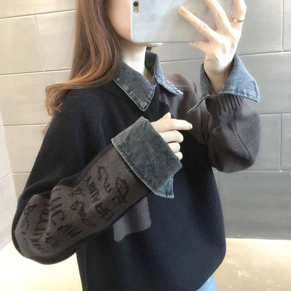 fashion sweater fake denim two piece collar stitched shirt women's new korean version loose and thickened in winter 2020 luxury, White;black
fashion sweater fake denim two piece collar stitched shirt women's new korean version loose and thickened in winter 2020 luxury, White;black