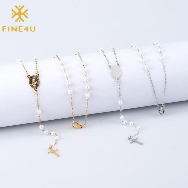 pendant necklaces fine4u n925 simulated pearl beads rosary catholic necklace with virgin mary medal cross crucifix, Silver
pendant necklaces fine4u n925 simulated pearl beads rosary catholic necklace with virgin mary medal cross crucifix, Silver