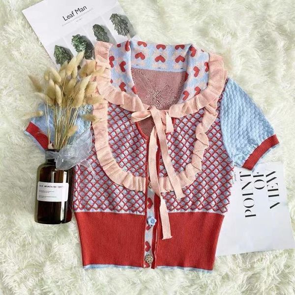 women's t-shirt juice snow 2021 korean cute cartoon summer knit tee sweet wood ear lace doll collar short sleeve buttons cardigan wome, White
women's t-shirt juice snow 2021 korean cute cartoon summer knit tee sweet wood ear lace doll collar short sleeve buttons cardigan wome, White