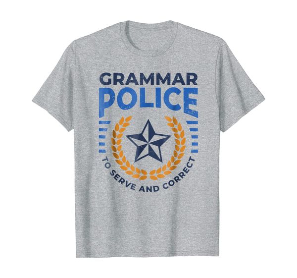 grammar police tshirt serve and correct badge grammar shirt, White;black