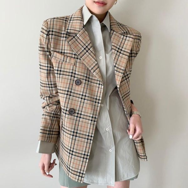 women's suits & blazers vintage loose women plaid blazer 2021 spring autumn chic double breasted female long sleeve suit jackets stylis, White;black
women's suits & blazers vintage loose women plaid blazer 2021 spring autumn chic double breasted female long sleeve suit jackets stylis, White;black