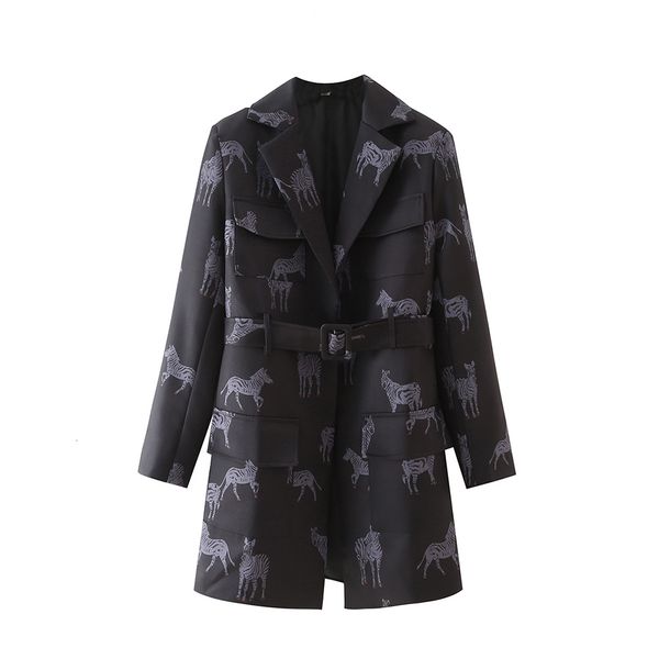 women's suits & blazers trend with zebra belt long blazer vintage jacket sleeve female pockets outerwear chic r9x2, White;black
women's suits & blazers trend with zebra belt long blazer vintage jacket sleeve female pockets outerwear chic r9x2, White;black