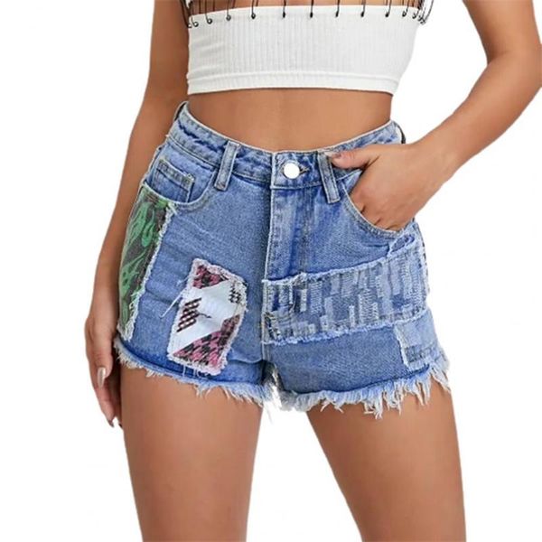 women's shorts vintage women denim high waist buttons printed tassel summer plus size jeans, White;black
women's shorts vintage women denim high waist buttons printed tassel summer plus size jeans, White;black