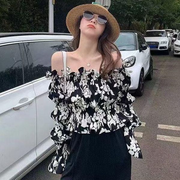 women's blouses & shirts ladies vintage print floral chiffon spring women ruffles off shoulder short flare sleeves elastic waist, White
women's blouses & shirts ladies vintage print floral chiffon spring women ruffles off shoulder short flare sleeves elastic waist, White