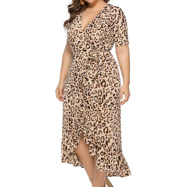women's summer dress leopard print plus size dresses 4xl 5xl vestido midi irregular ruffle slim party large women clothing 211028, Black
women's summer dress leopard print plus size dresses 4xl 5xl vestido midi irregular ruffle slim party large women clothing 211028, Black