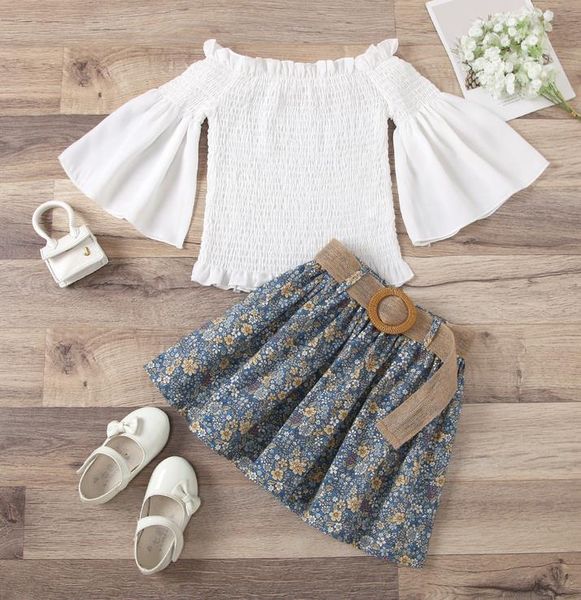 clothing sets baby girl's 2pcs summer clothes set solid color flared sleeve ruffled boat neck with flower printed skirt 1-6y, White
clothing sets baby girl's 2pcs summer clothes set solid color flared sleeve ruffled boat neck with flower printed skirt 1-6y, White